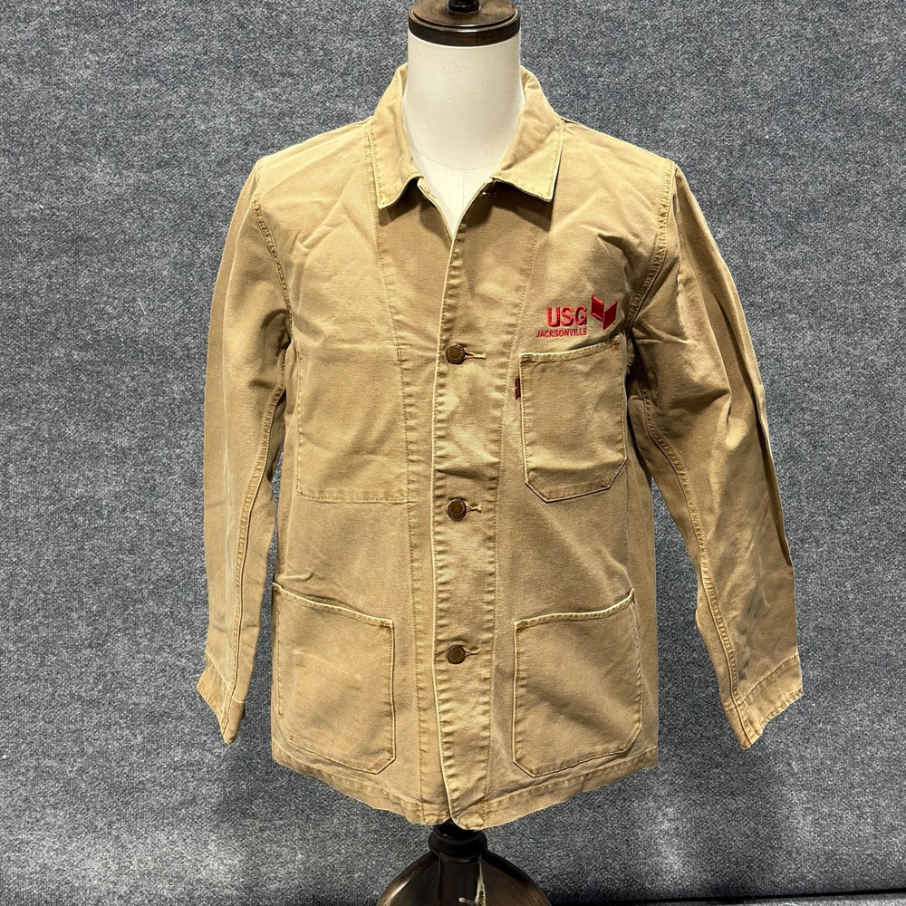 Levi's Jacket Mens Large Beige Canvas Chore Coat Workwear USG Jacksonville Logo